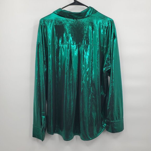 Anthropologie The Gillian Liquid Shine Button Down Shirt Women Size XL NWT - Picture 12 of 16